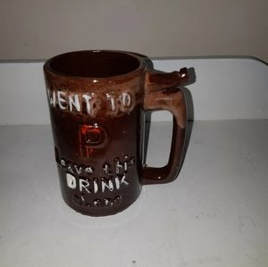 Vintage Made Japan Beer Mug ''Went ti P Leave this drink Alone'' Brown  5'' tall